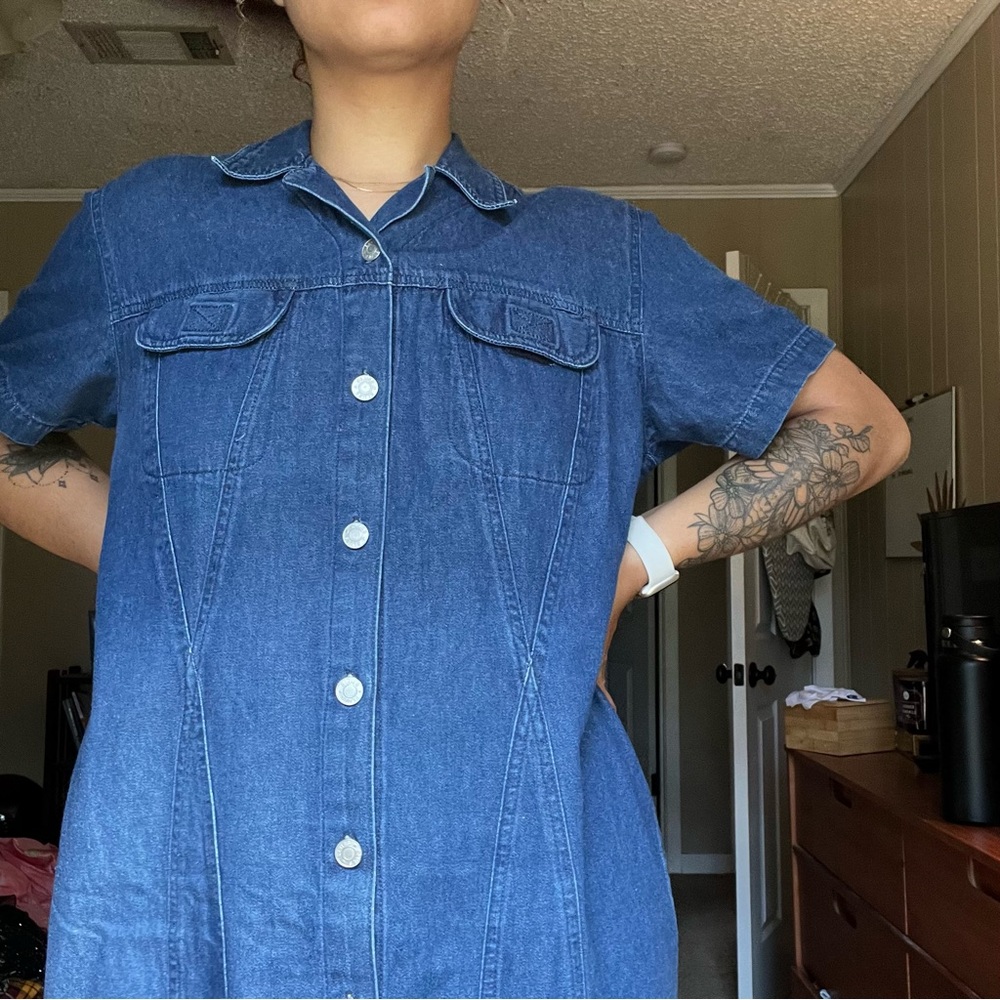 Vintage 90s Denim Maxi Dress - Picture 1 of 6